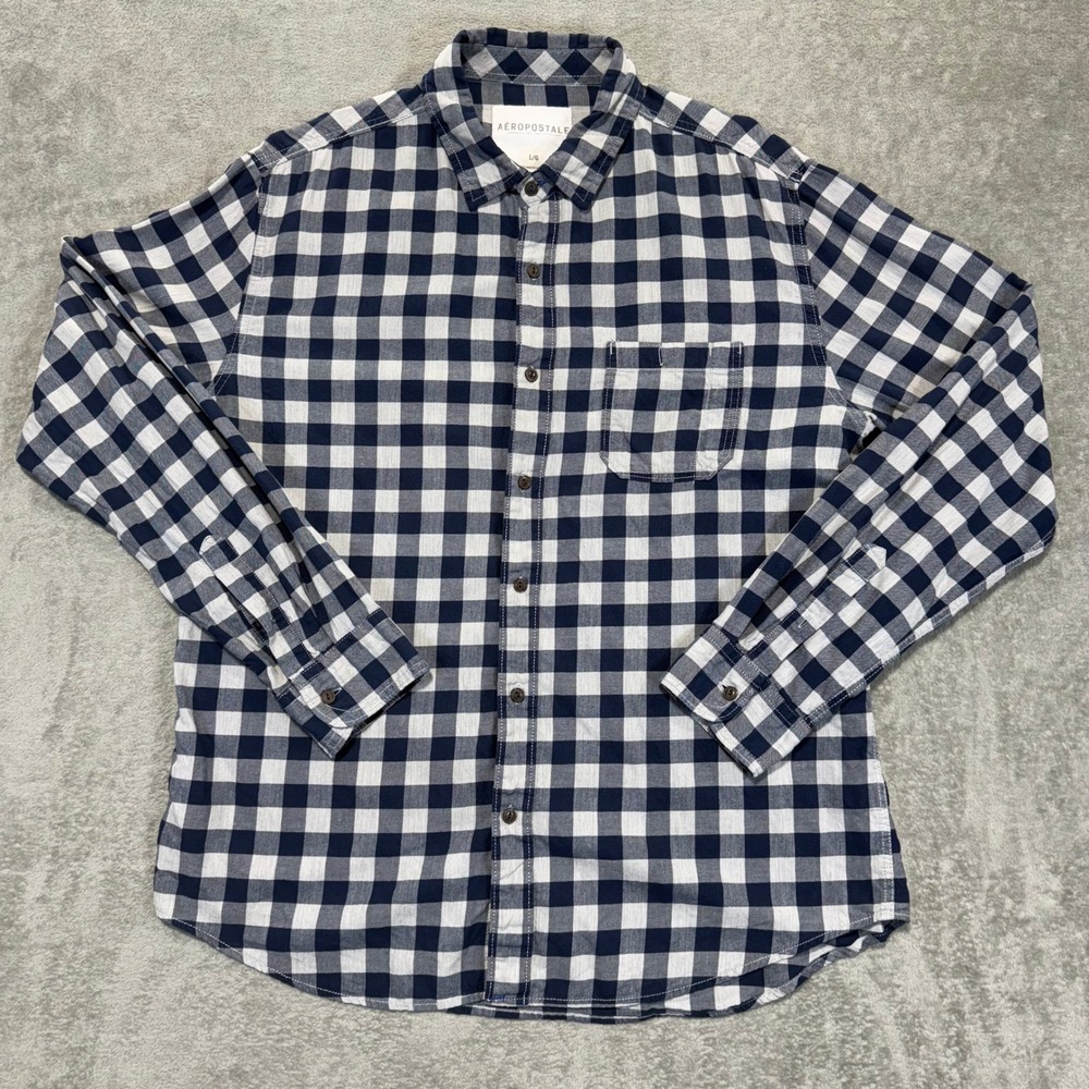 Aeropostale Mens Long Sleeve Gingham Check Button‎ Up Shirt Men's Size Large